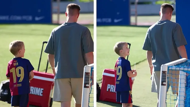 Тер Штеген удивил команду визитом на тренировку с сыном